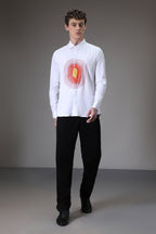 Circle  hand embroidered designer shirt -White