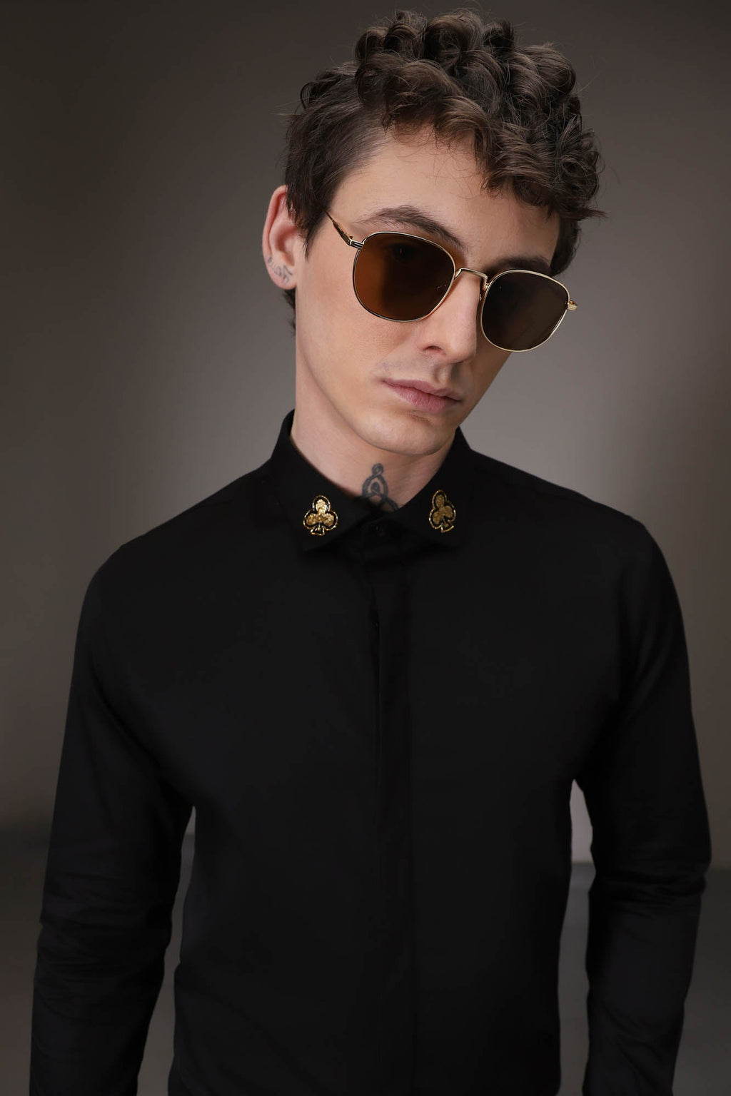 Gold Club Born to Win Hand Embroidered Designer Shirt - Black