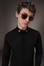Gold Club Born to Win Hand Embroidered Designer Shirt - Black