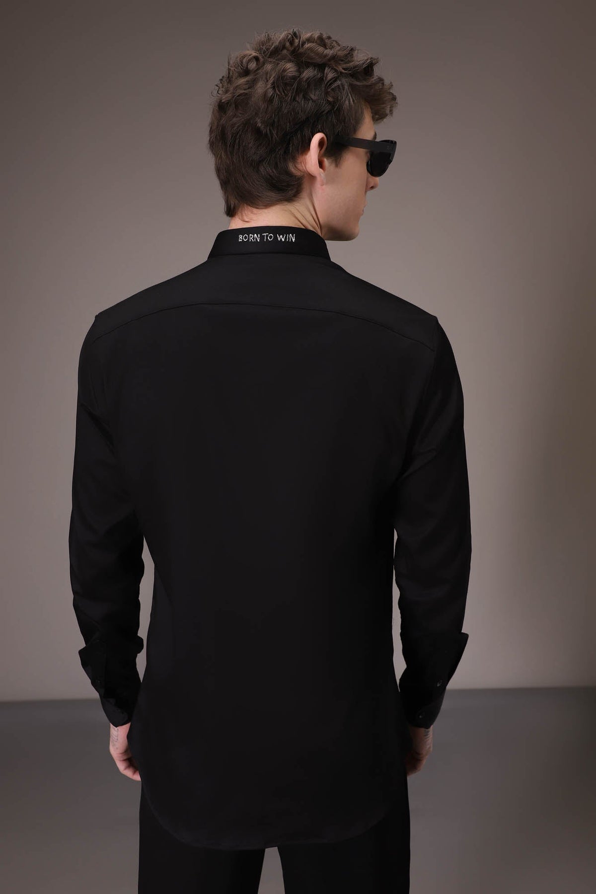 Silver Club Born to Win hand embroidered designer shirt - Black