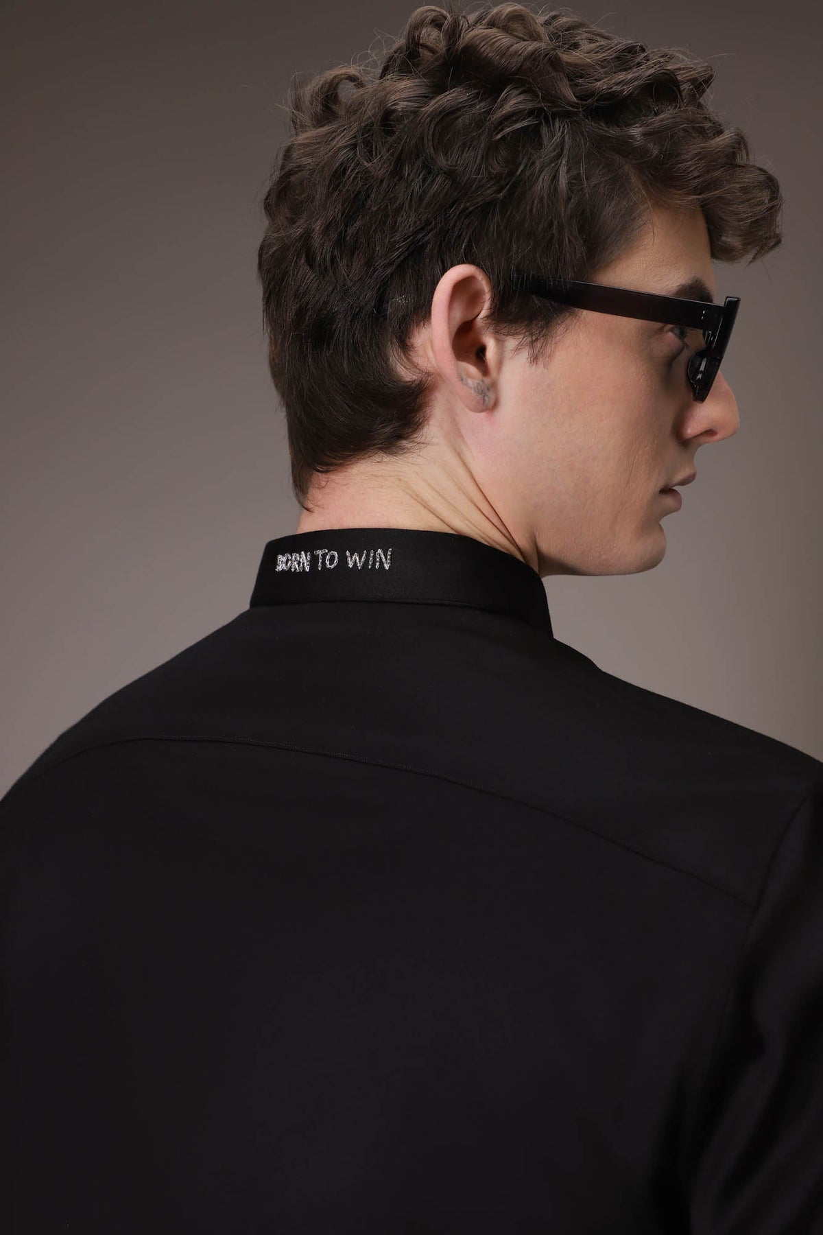 Silver Club Born to Win hand embroidered designer shirt - Black