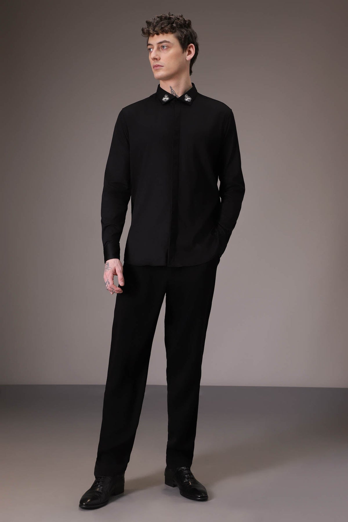 Silver Club Born to Win hand embroidered designer shirt - Black