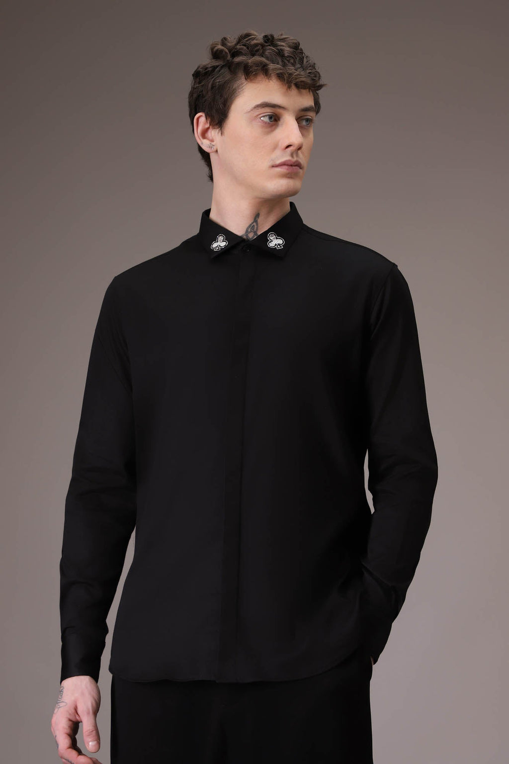 Silver Club Born to Win hand embroidered designer shirt Black