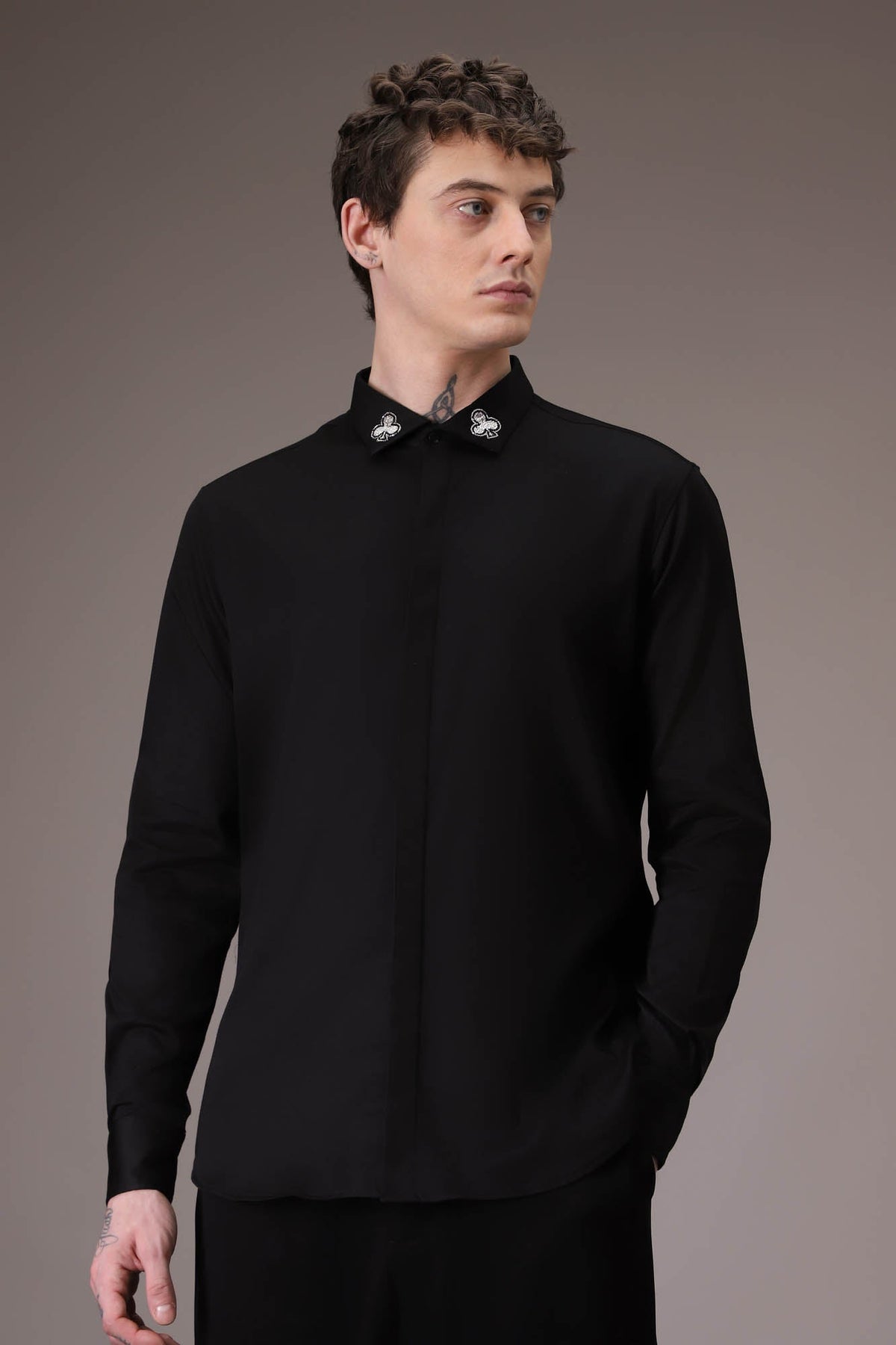 Silver Club Born to Win hand embroidered designer shirt - Black