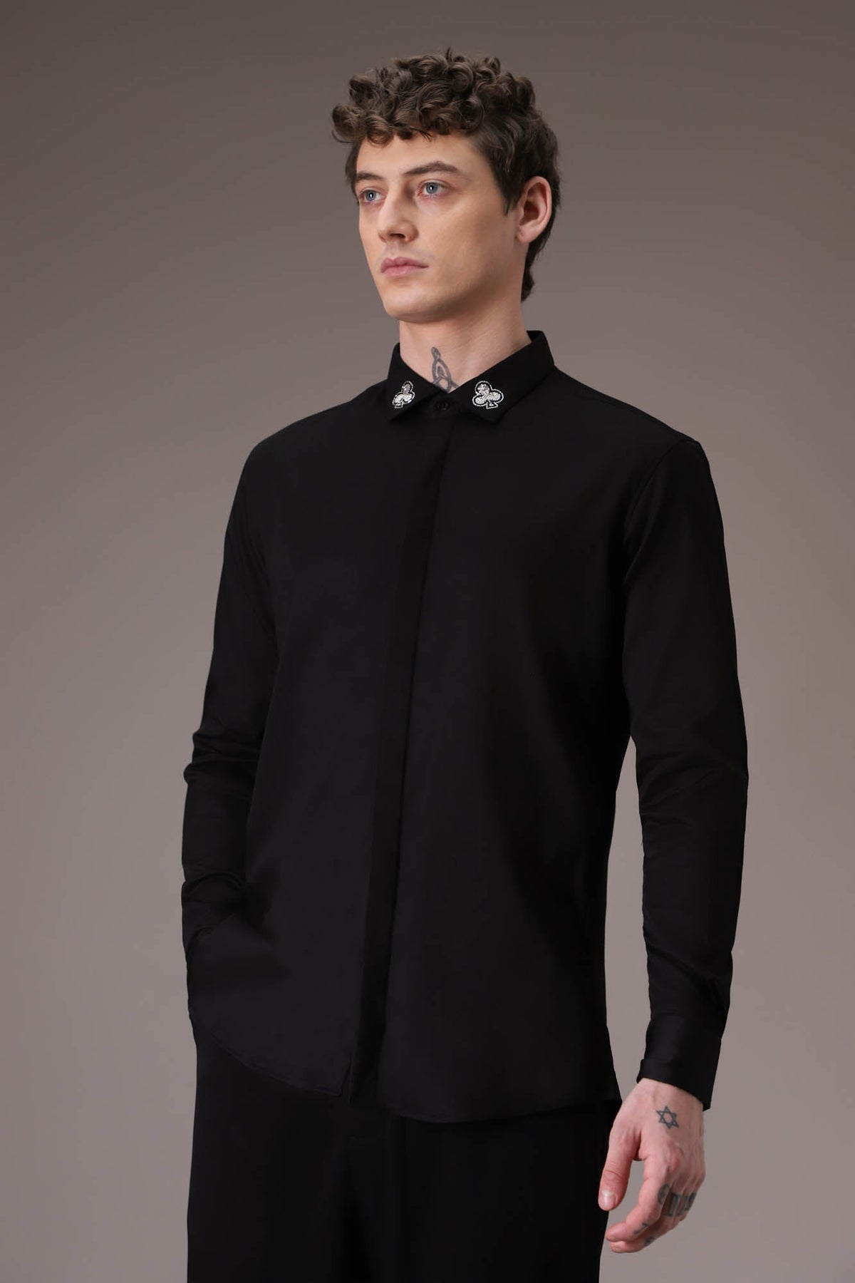 Silver Club Born to Win hand embroidered designer shirt - Black