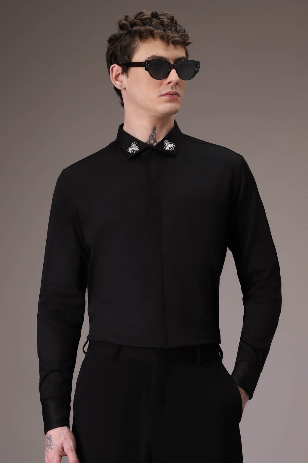 Silver Club Born to Win hand embroidered designer shirt Black