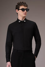 Silver Club Born to Win hand embroidered designer shirt Black