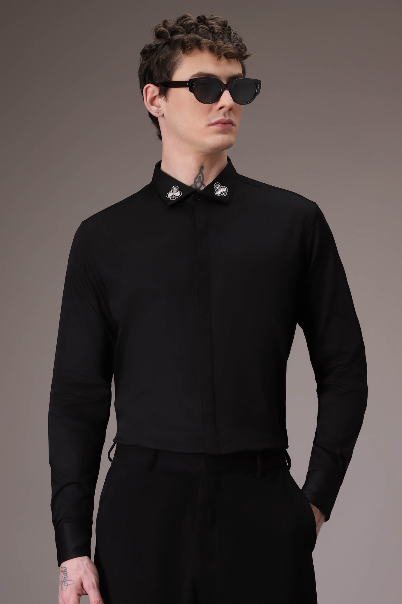 Silver Club Born to Win hand embroidered designer shirt Black