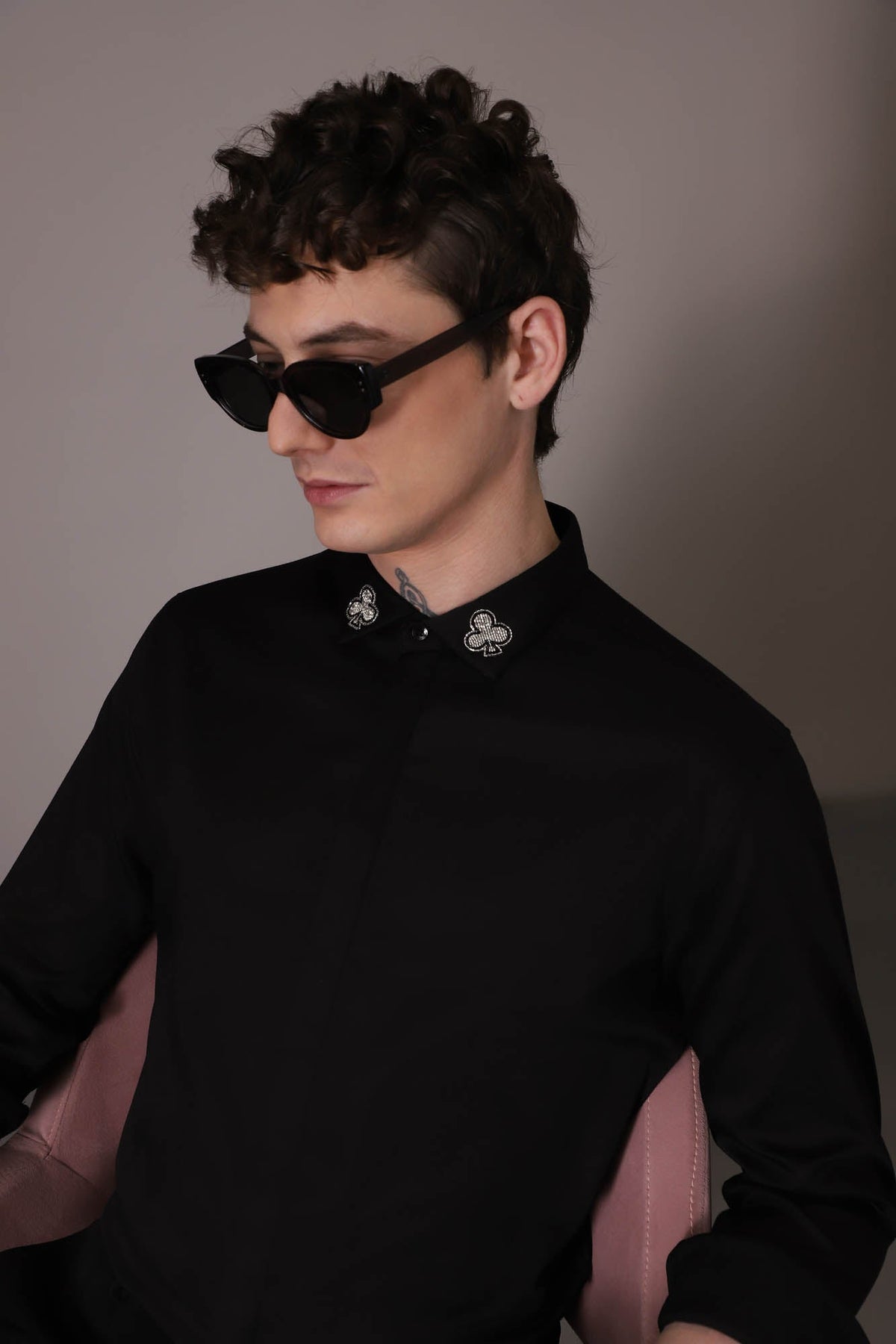 Silver Club Born to Win hand embroidered designer shirt - Black