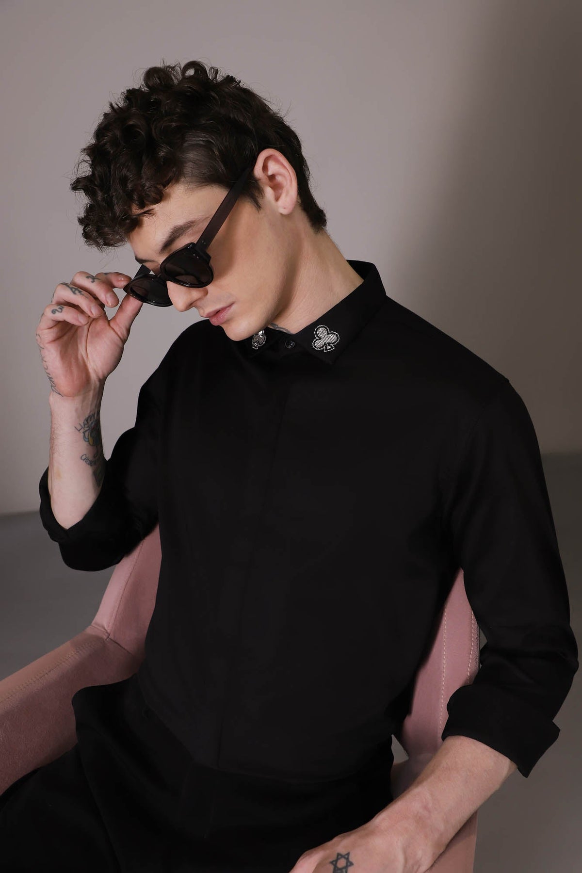 Silver Club Born to Win hand embroidered designer shirt - Black