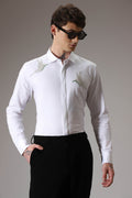 Birds hand embroidered designer shirt - White