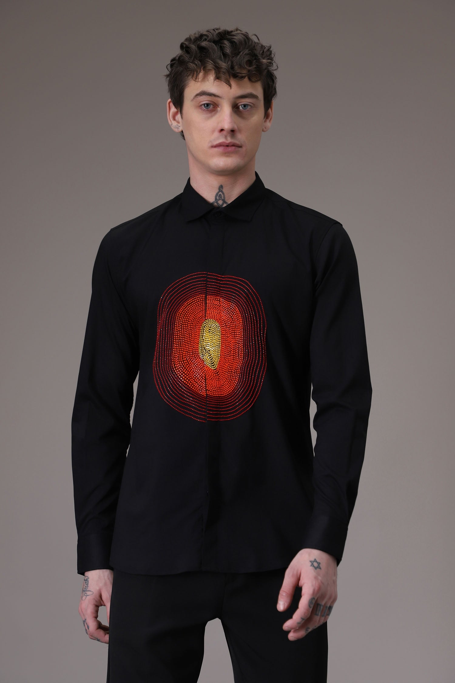 Circle  hand embroidered designer shirt -Black