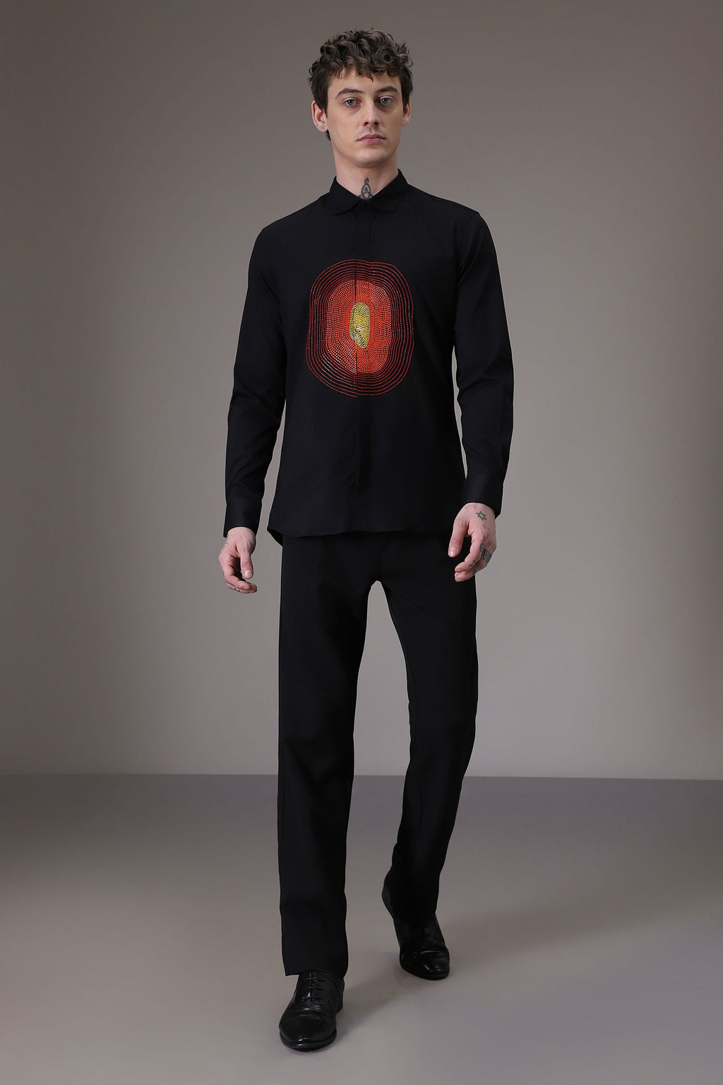 Circle  hand embroidered designer shirt -Black