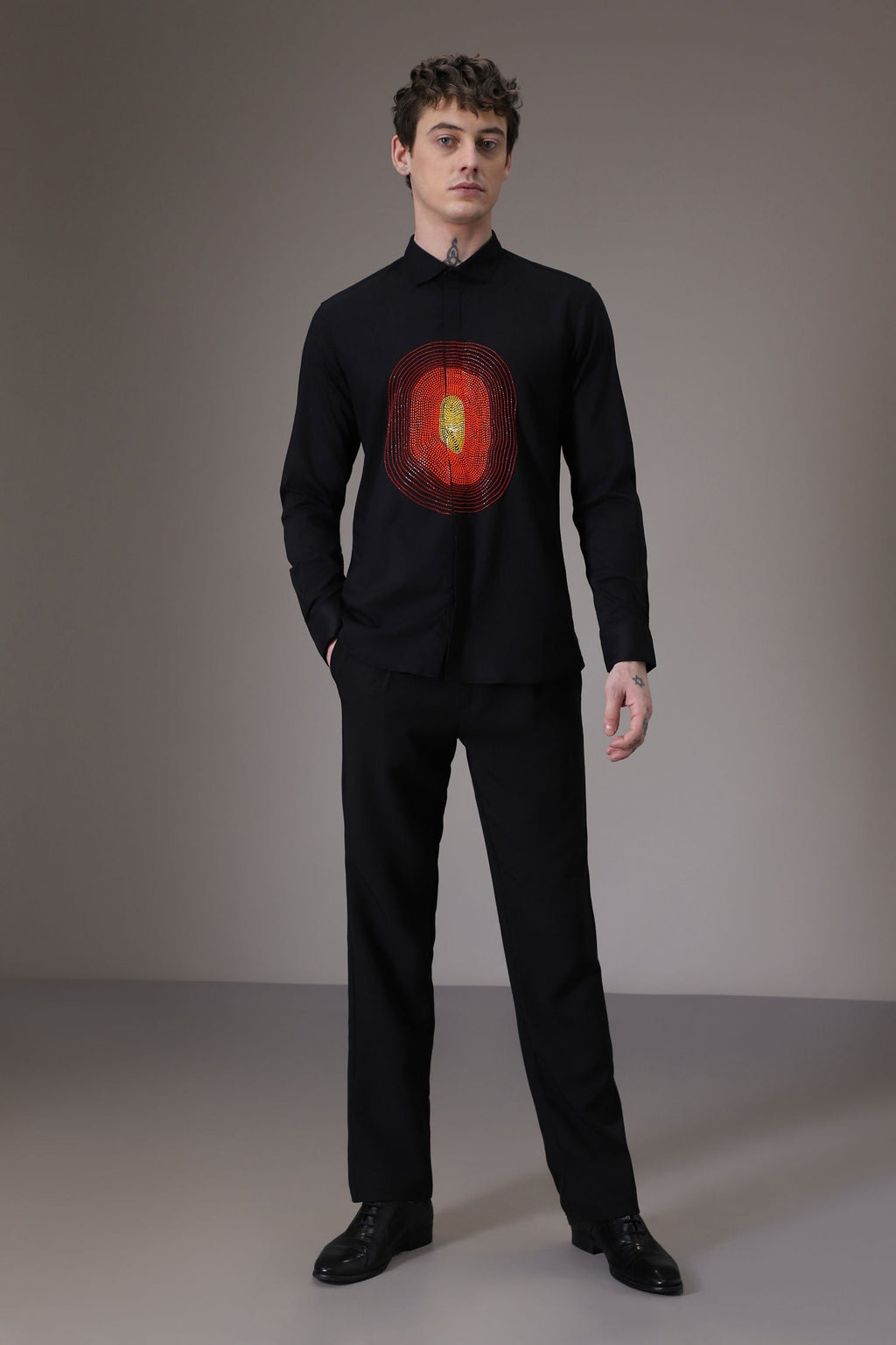 Circle  hand embroidered designer shirt -Black