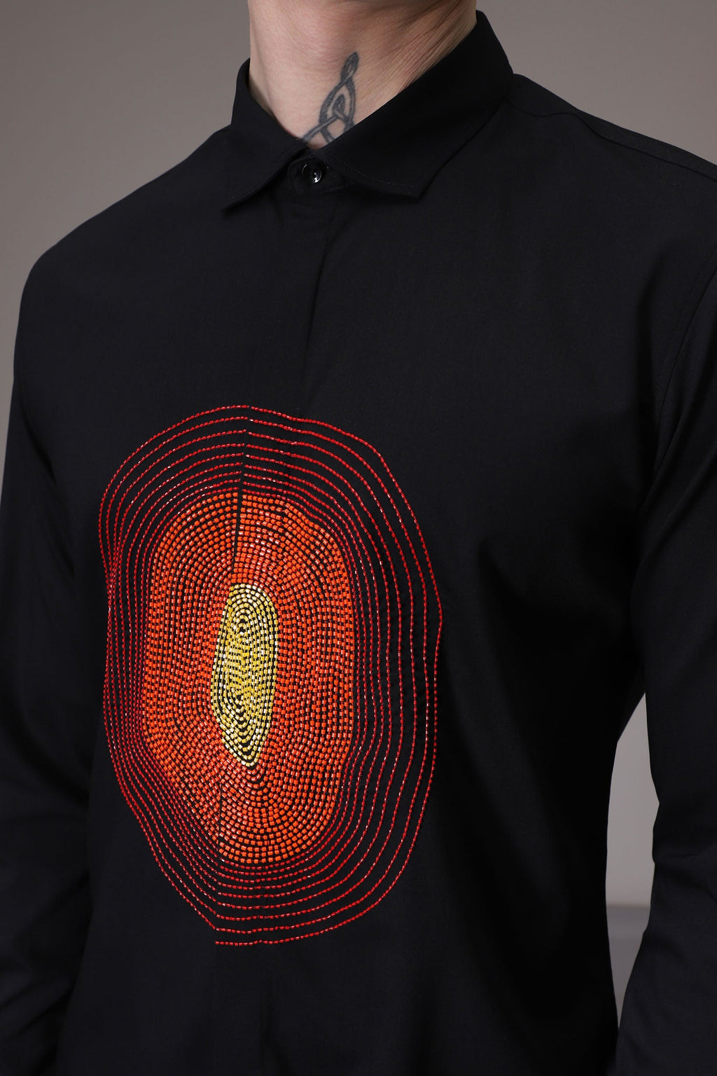 Circle  hand embroidered designer shirt -Black