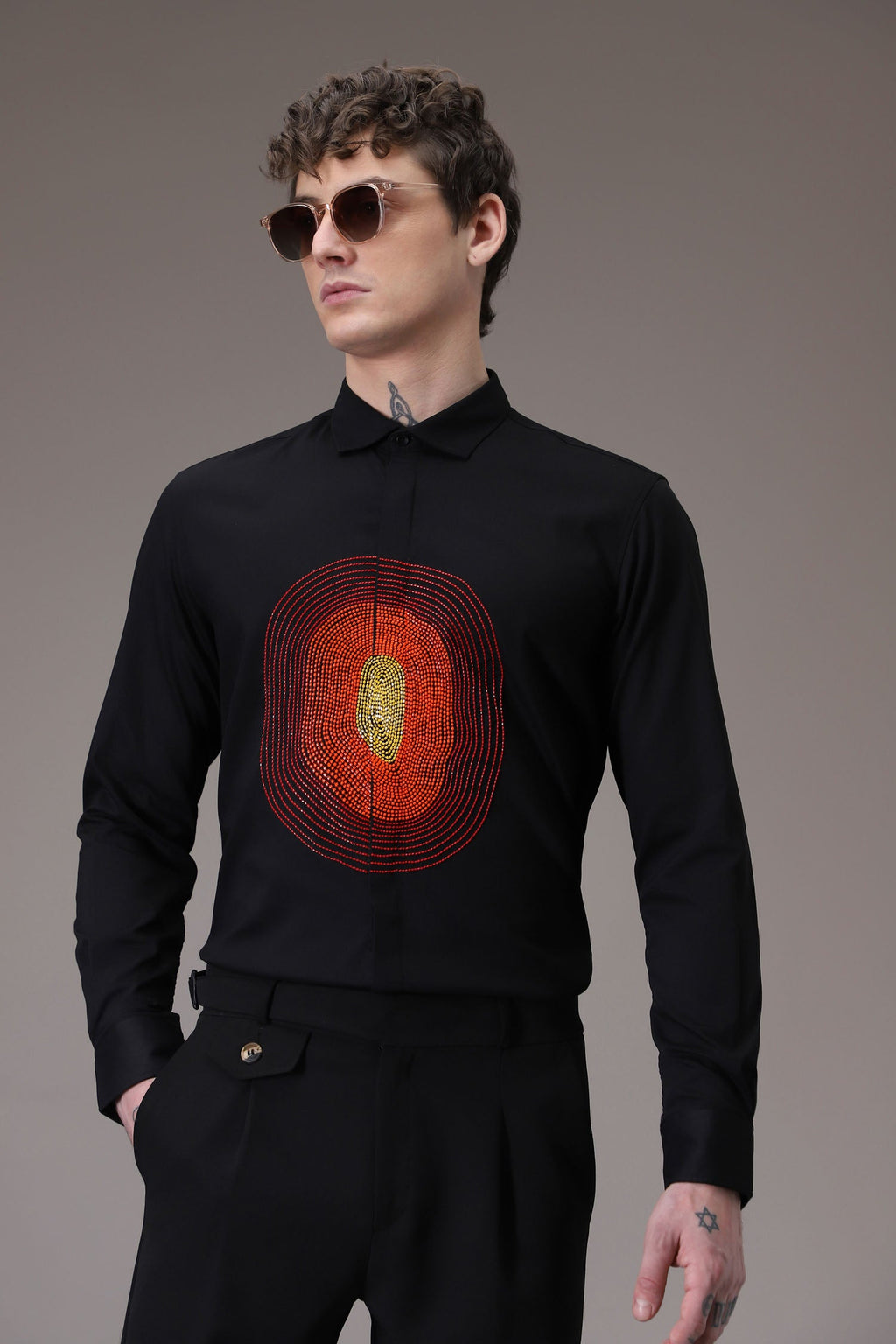 Circle  hand embroidered designer shirt -Black