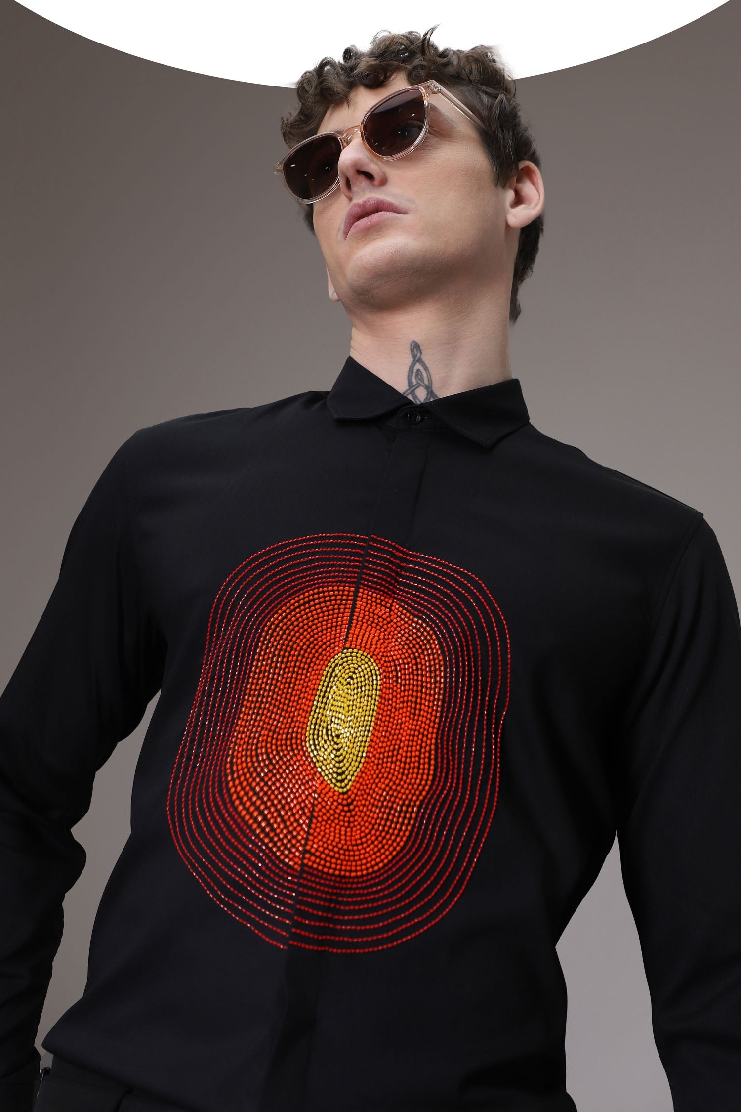 Circle  hand embroidered designer shirt -Black