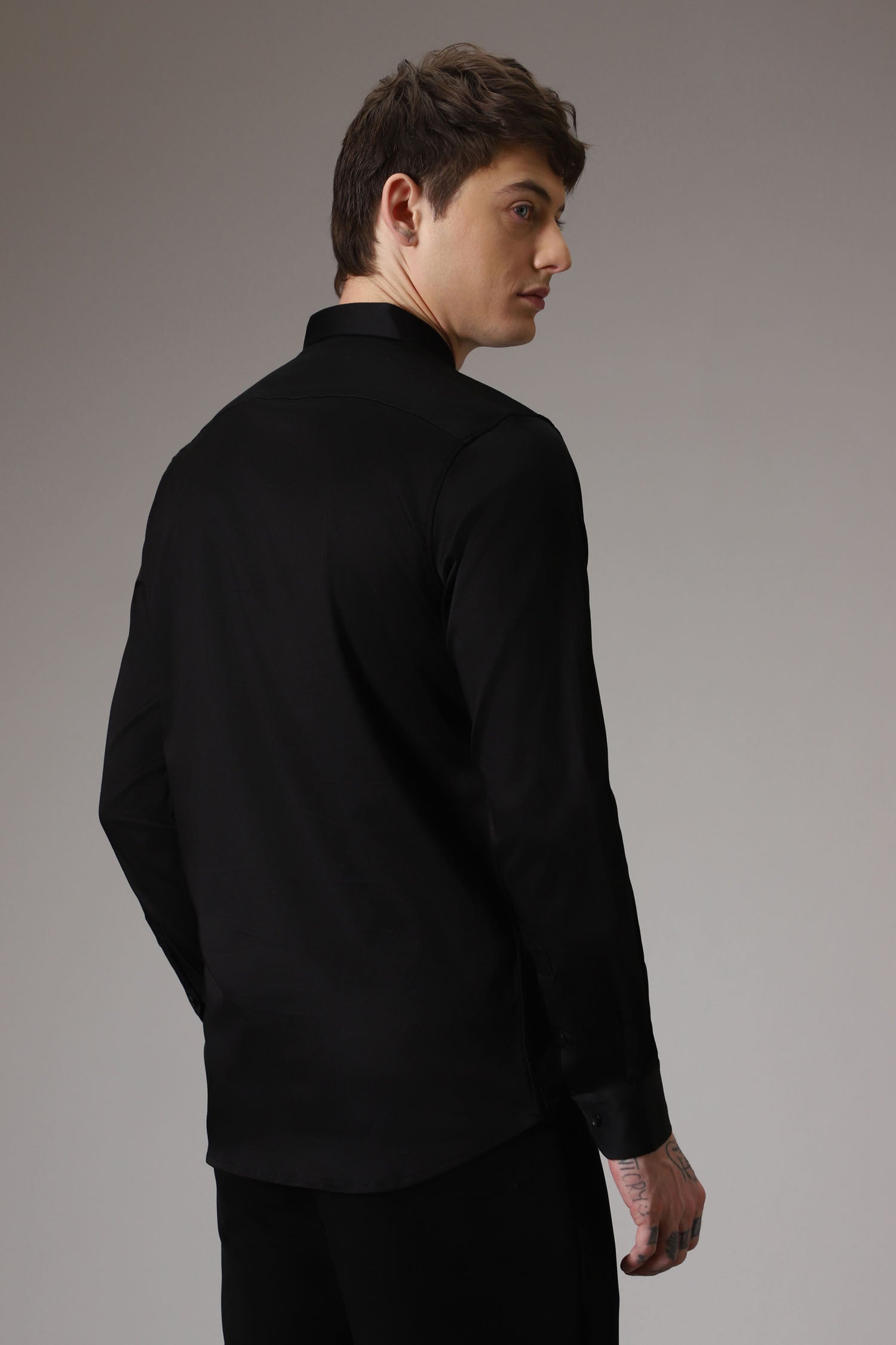 3 Lines hand embroidered designer shirt -Black