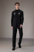 Cross hand embroidered designer shirt - Black