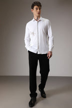 Dragonflies hand embroidered designer shirt -White