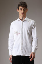 Dragonflies hand embroidered designer shirt -White
