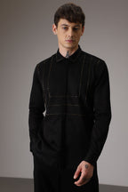 3 Lines hand embroidered designer shirt -Black