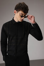 3 Lines hand embroidered designer shirt -Black