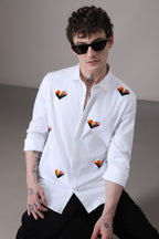 Hearts Hand Embroidered Designer Shirt - White