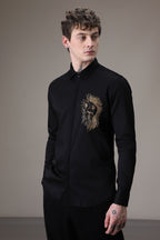 Abstract Lion Fully Embellished hand embroidered designer shirt - Black