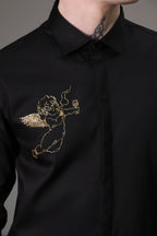 Cupid Black hand embroidered designer shirt - Black