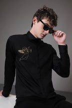 Cupid Black hand embroidered designer shirt - Black