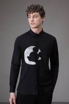 Moon Mickey Hand embroidered designer shirt - Black
