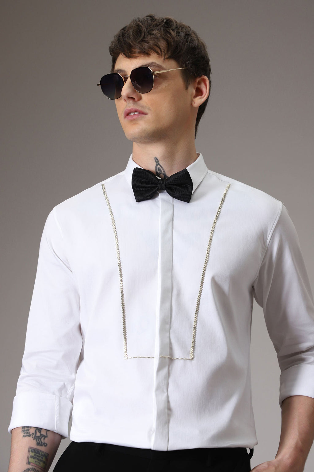 Pintuck hand embroidered designer shirt - White