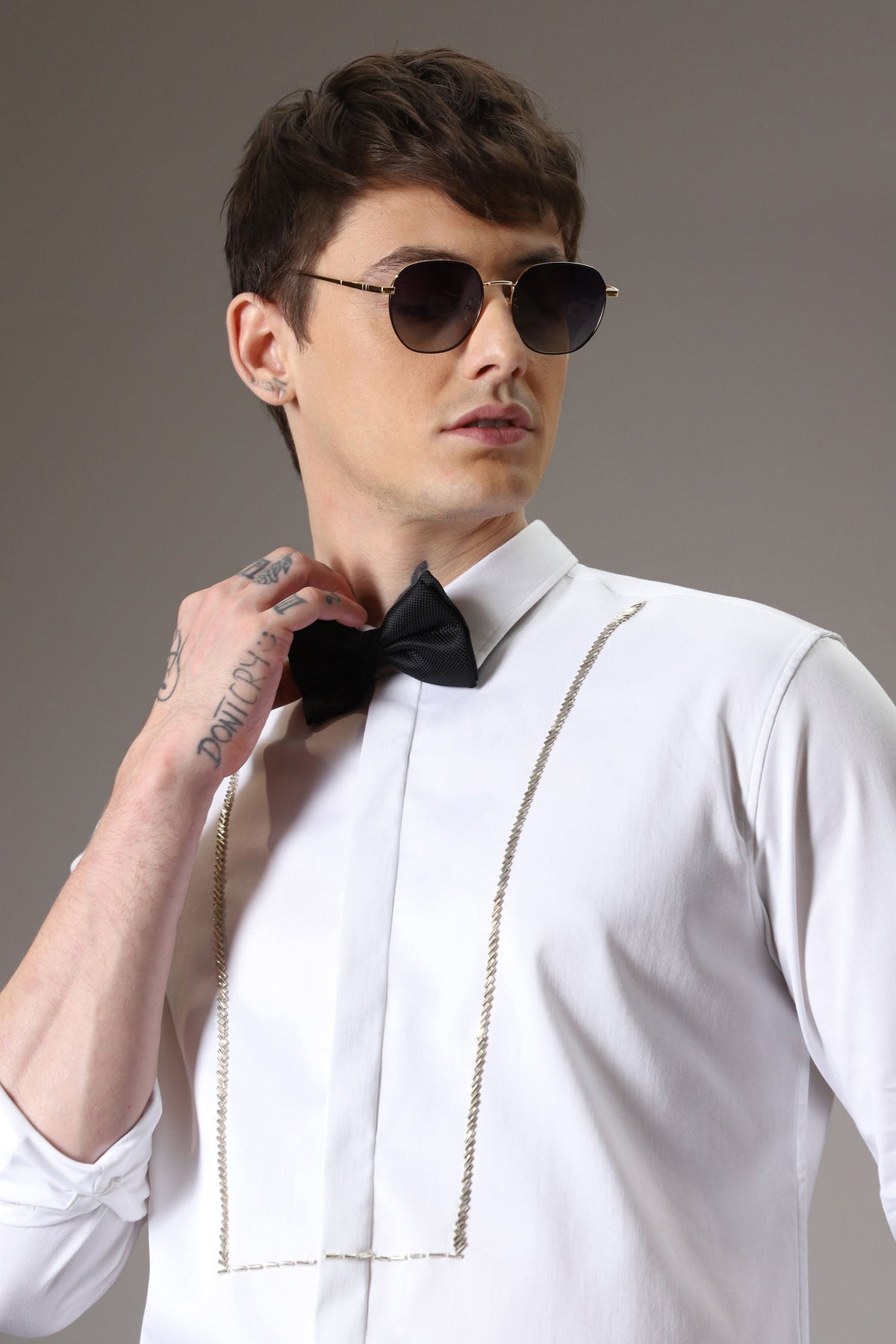Pintuck hand embroidered designer shirt - White