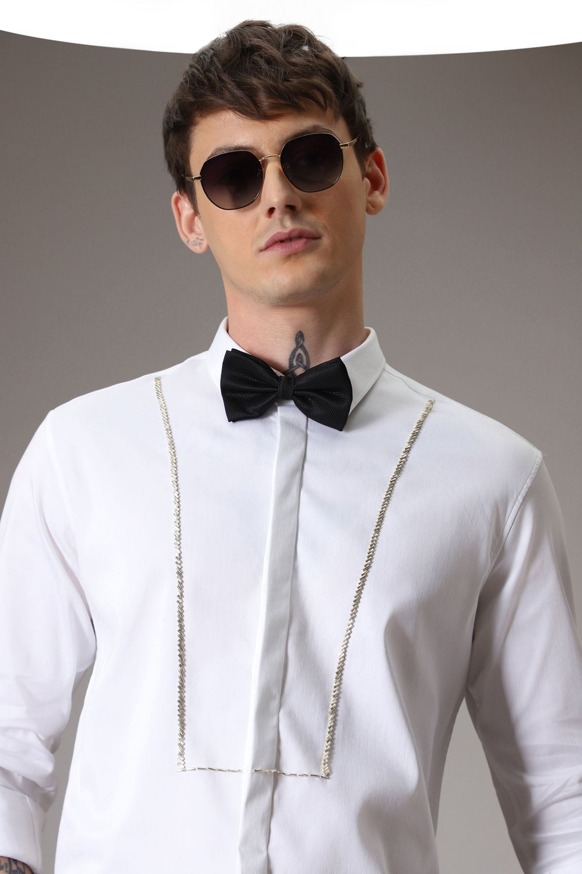 Pintuck hand embroidered designer shirt - White