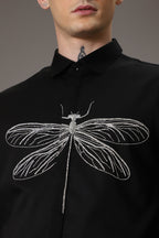 The dragonfly hand embroidered designer shirt - Black