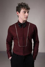 Pintuck hand embroidered designer shirt - Wine