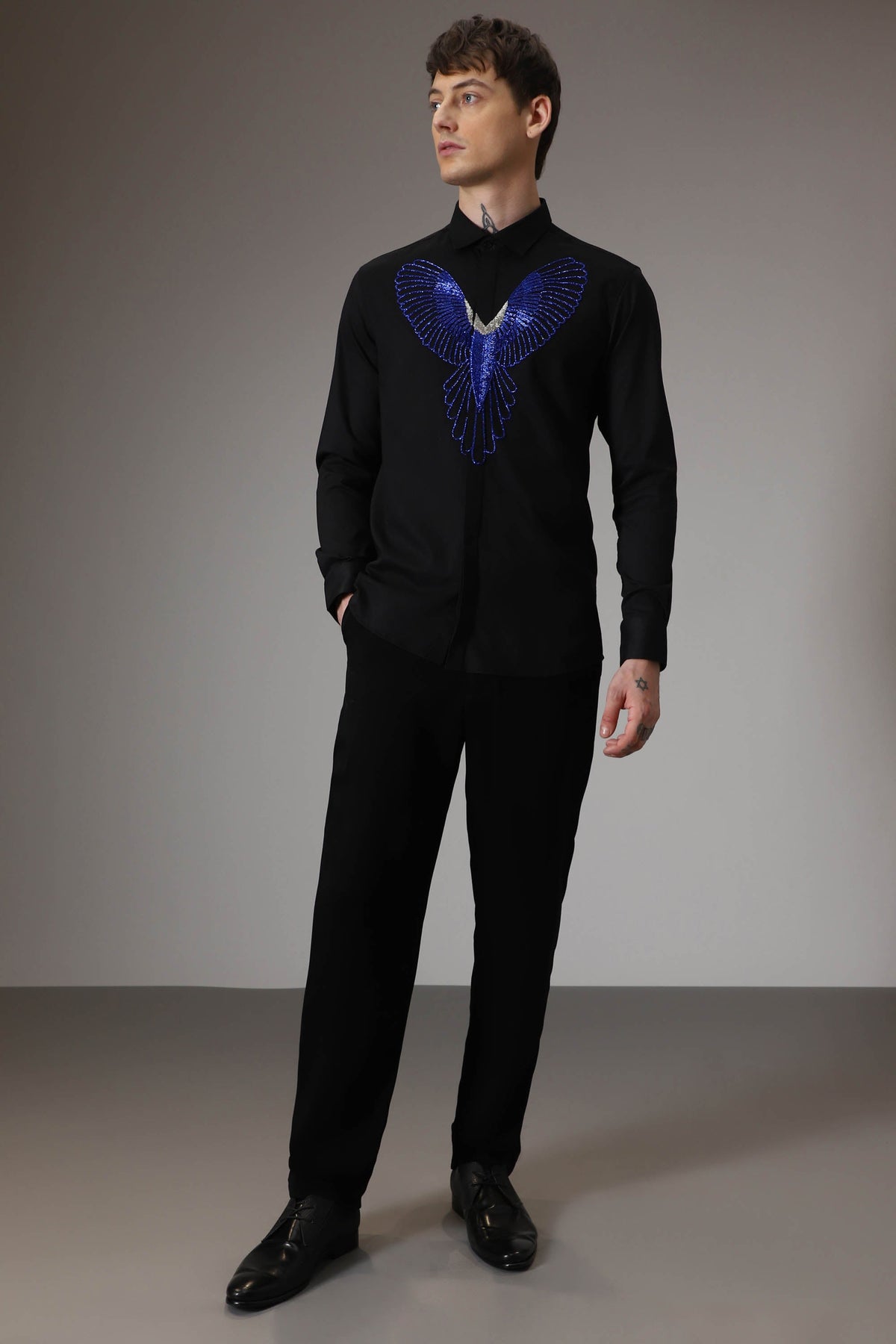 Parrot hand embroidered designer shirt - Black