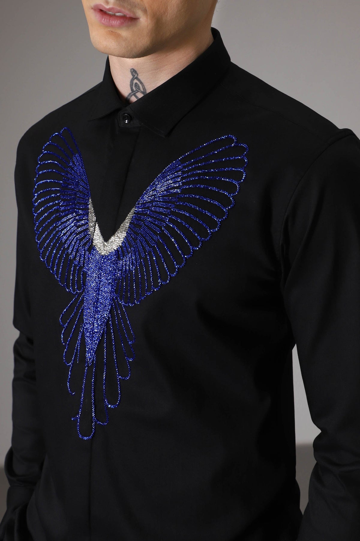Parrot hand embroidered designer shirt - Black