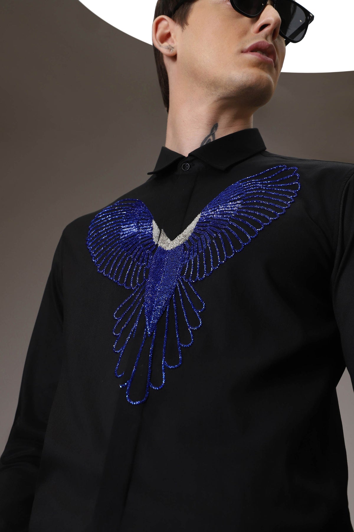 Parrot hand embroidered designer shirt - Black
