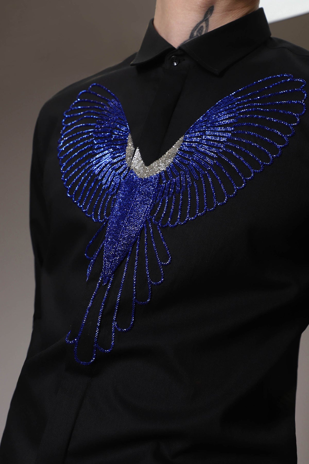 Parrot hand embroidered designer shirt - Black