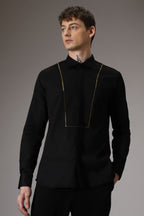 Pintuck hand embroidered designer shirt - Black