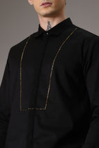 Pintuck hand embroidered designer shirt - Black
