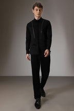 Pintuck hand embroidered designer shirt - Black