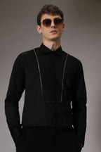Pintuck hand embroidered designer shirt - Black