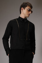 Pintuck hand embroidered designer shirt - Black