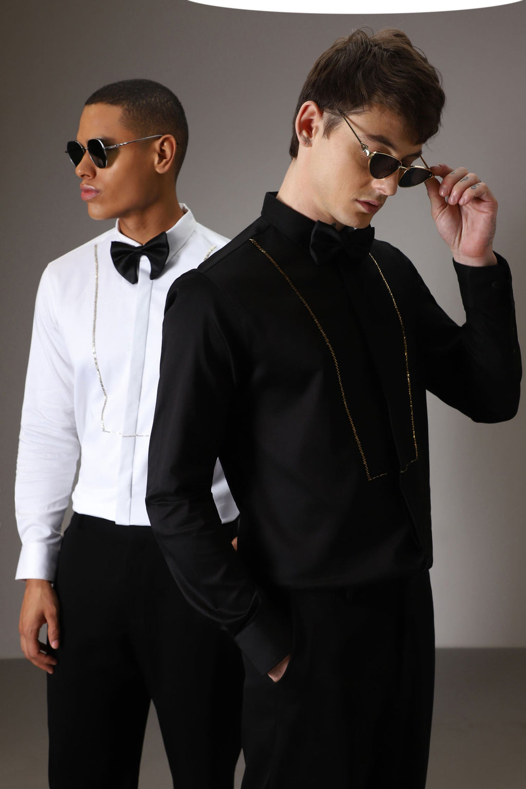 Pintuck hand embroidered designer shirt - Black