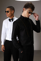 Pintuck hand embroidered designer shirt - Black