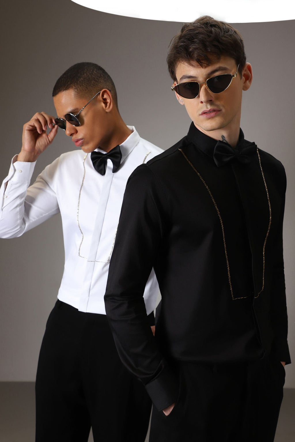 Pintuck hand embroidered designer shirt - Black