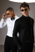 Pintuck hand embroidered designer shirt - Black